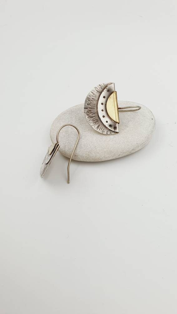 Art Deco Fan Mixed Metal Earrings