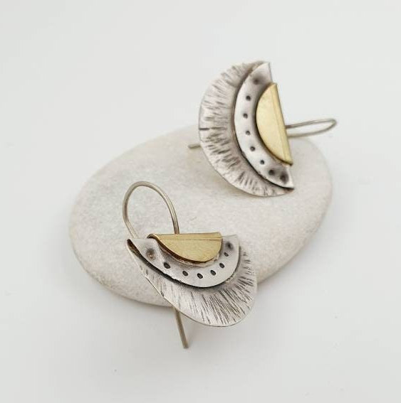 Art Deco Fan Mixed Metal Earrings