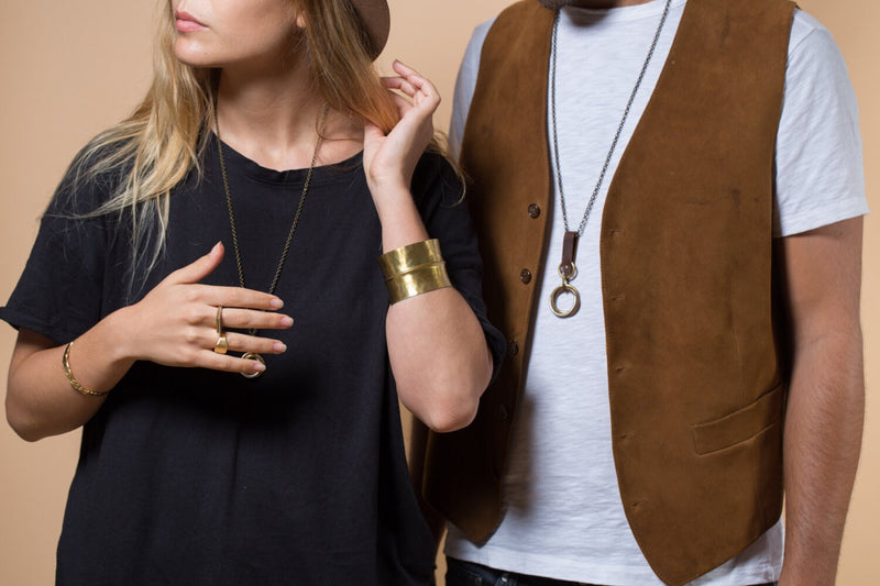 Mixed Metal Rings Industrial Necklace