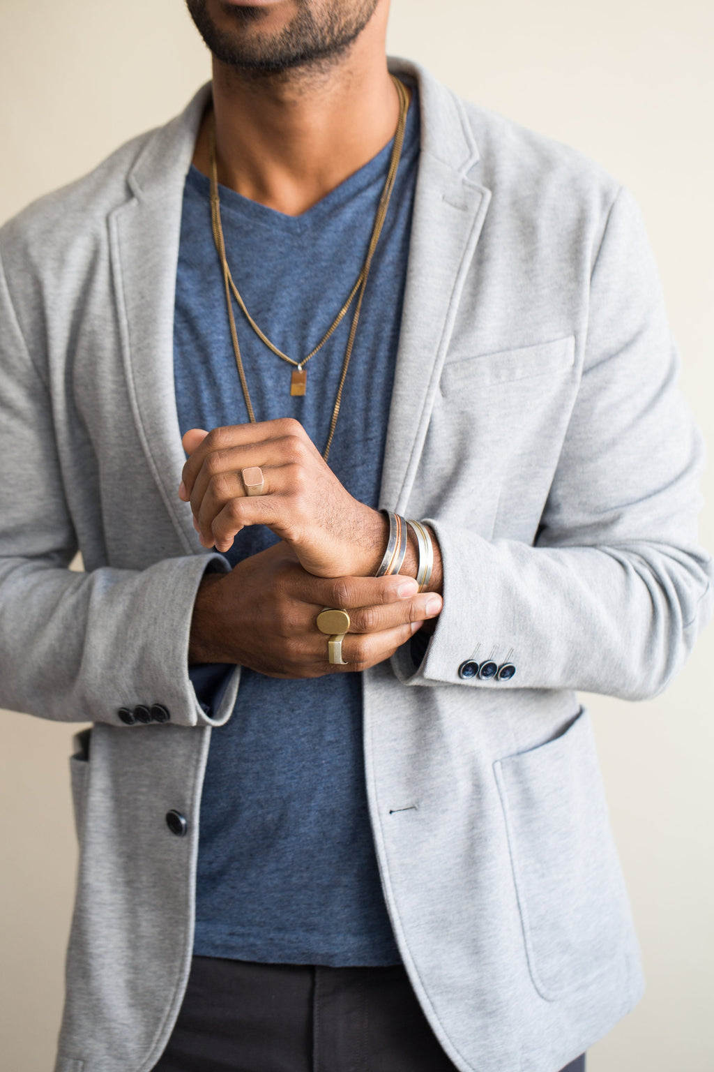 Mixed Metal Signet Ring - Bold Sterling Silver & Brass Rectangle Band - Unisex Artisan Ring