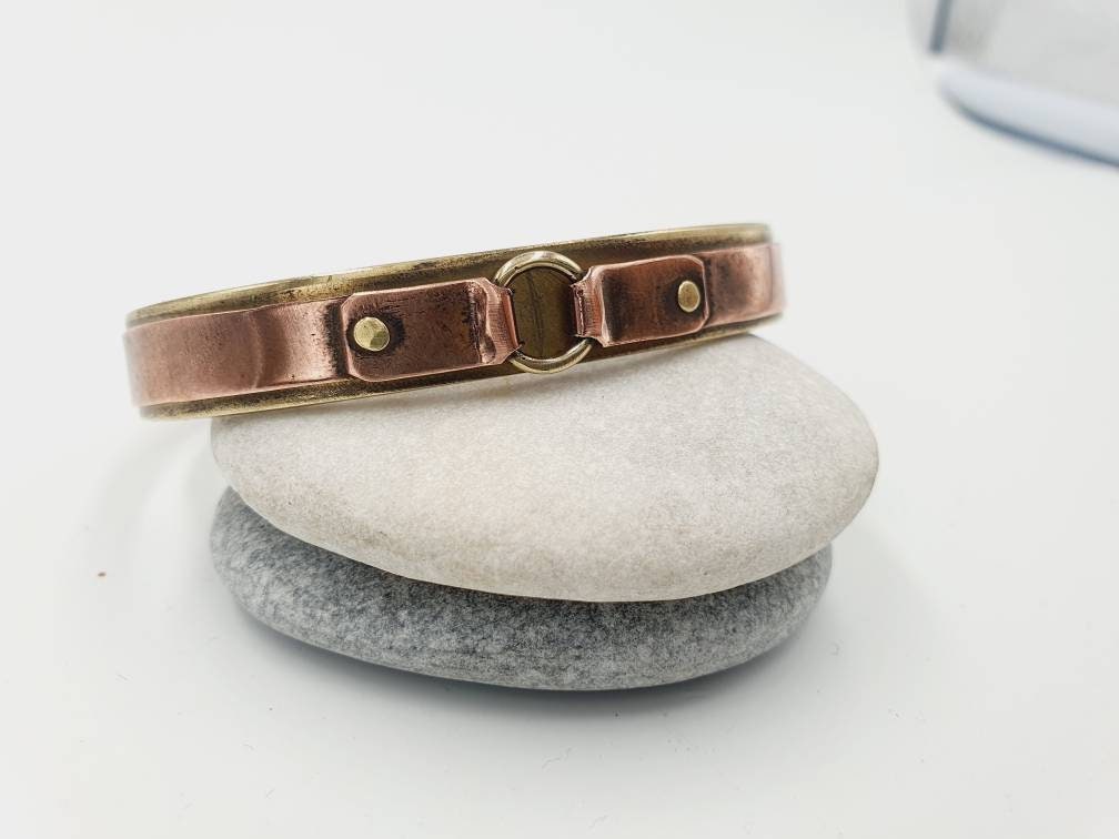 Handcrafted Buckle & Belt Cuff - Mixed Metal Brass and Copper Bangle