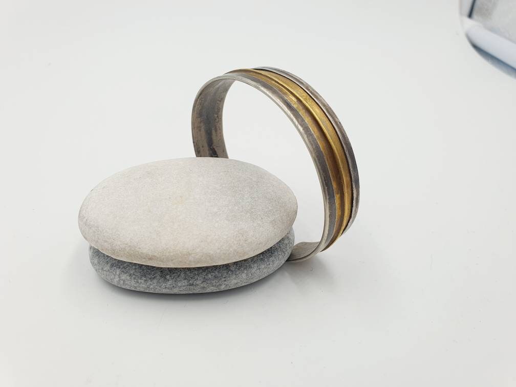Mixed Metal Fold-Formed Cuff | Sterling Silver & Brass Rustic Bangle
