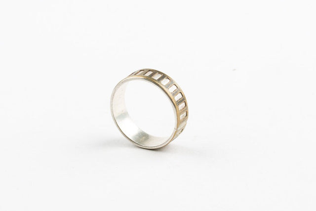 Unisex Mixed Metal Silver Rail Ring