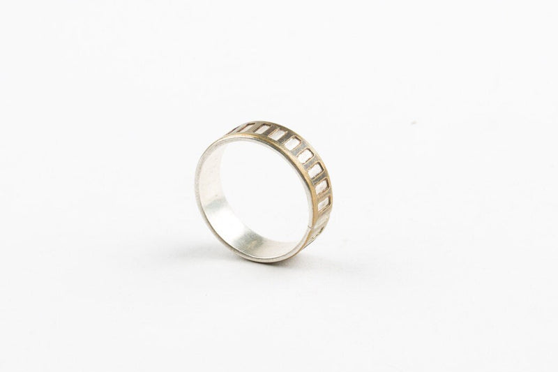 Unisex Mixed Metal Silver Rail Ring