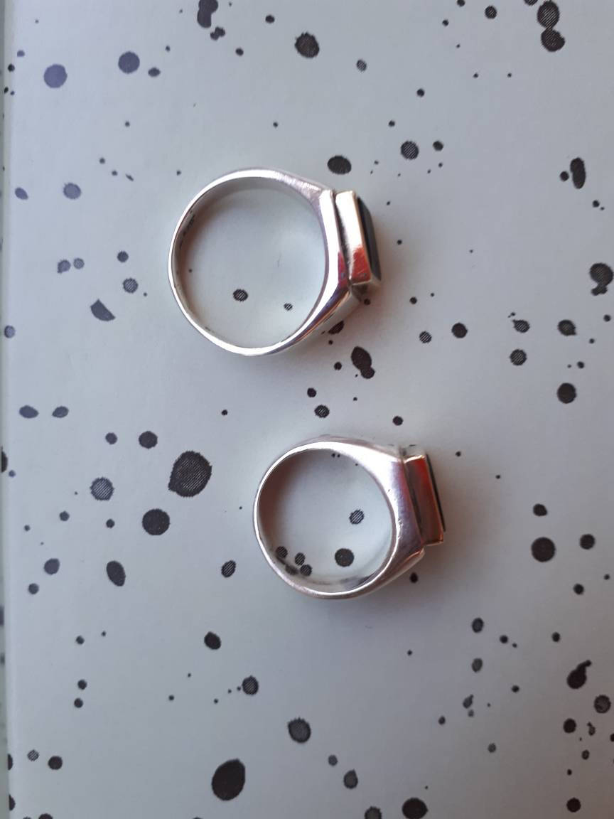 Square Silver Pinky Signet Ring with Ebony Wood & Brass Inlay | Unisex Handmade Design