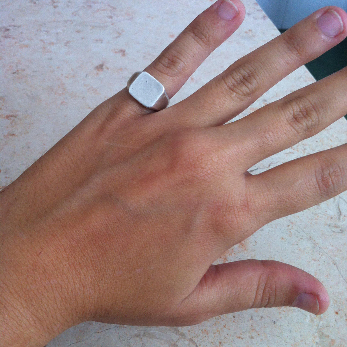 Chunky Sterling Silver Signet Ring | Square with Side-Set Sapphire