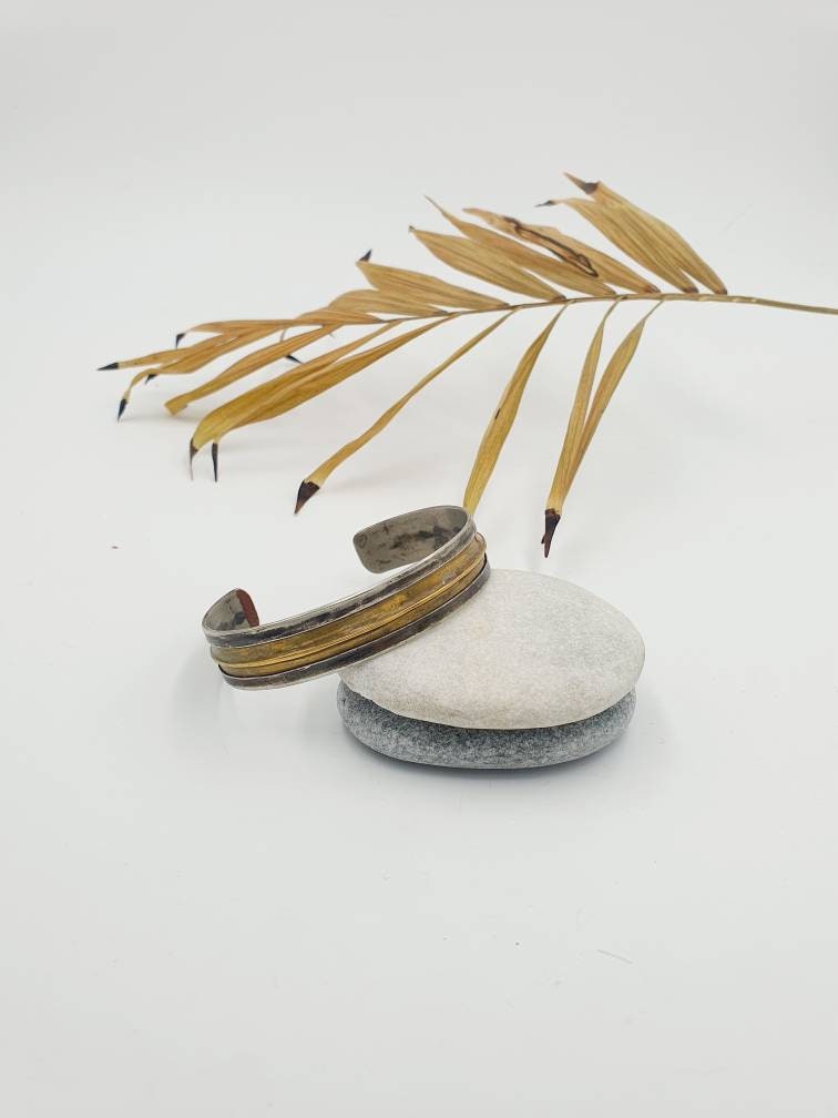 Mixed Metal Fold-Formed Cuff | Sterling Silver & Brass Rustic Bangle