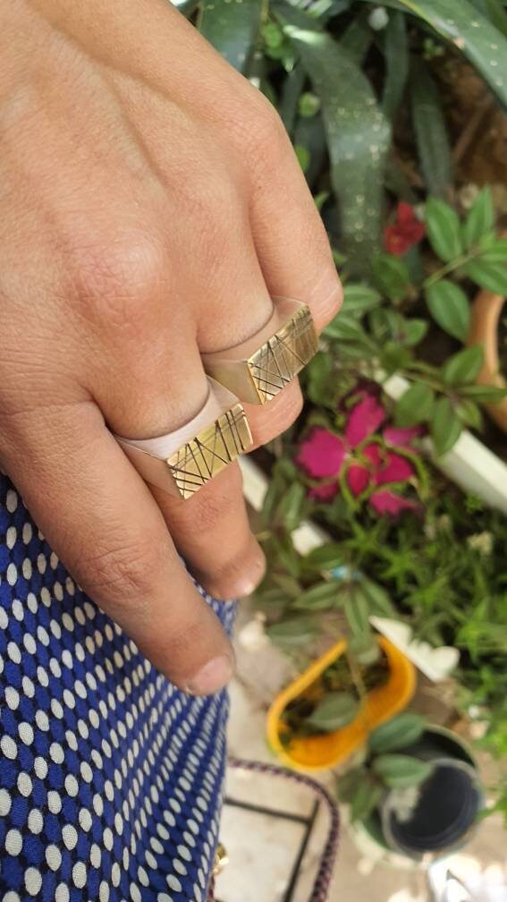 Rectangle Sterling silver and brass -mixed metals signet ring for men and womenv- designer signet