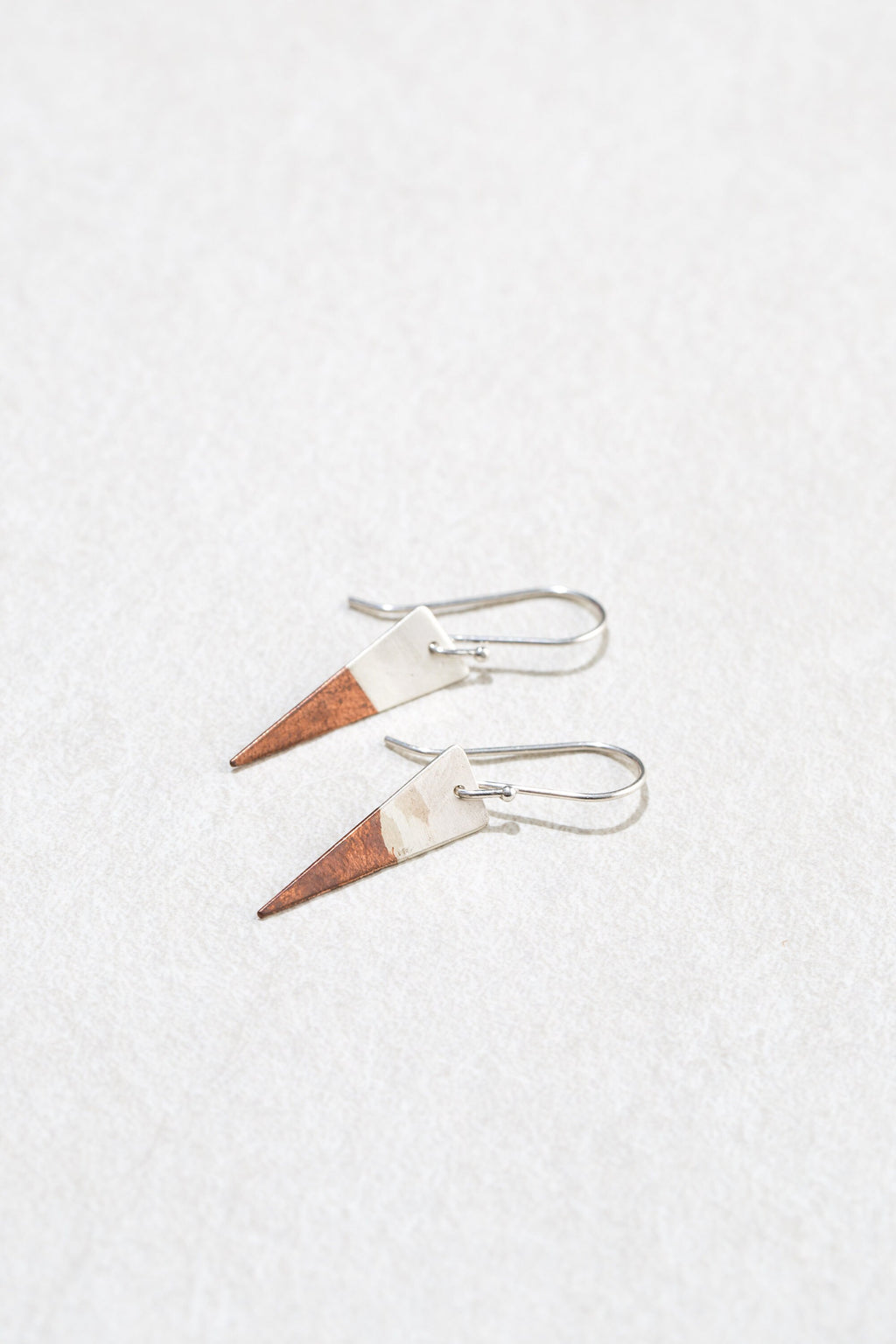 Triangle Earrings | Sterling Silver & Copper Drop Earrings | Minimalist Two-Tone Dangles
