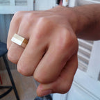 Mixed Metal Signet Ring - Bold Sterling Silver & Brass Rectangle Band - Unisex Artisan Ring