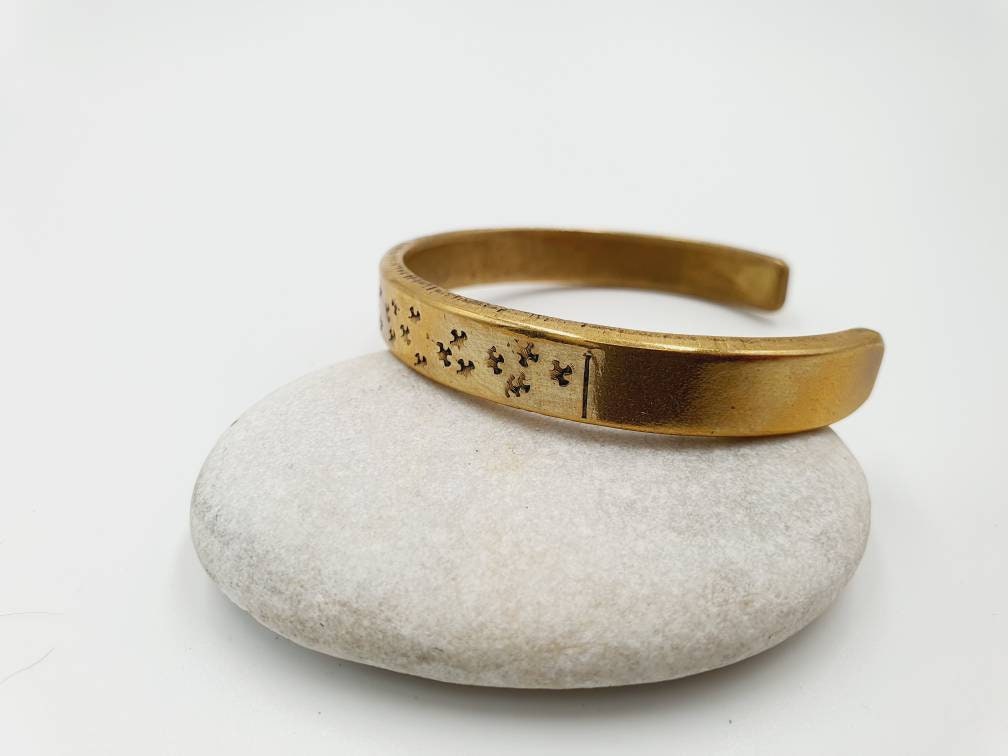 Heavy-Duty Hammered Brass Star Bracelet - Solid Metal Unisex Cuff