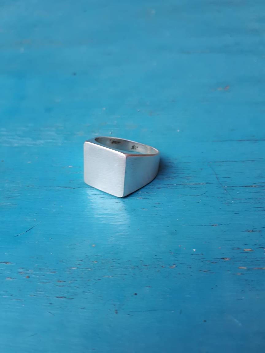 Bold Square Signet Ring - Solid Sterling Silver Minimalist Band - Unisex Statement Ring