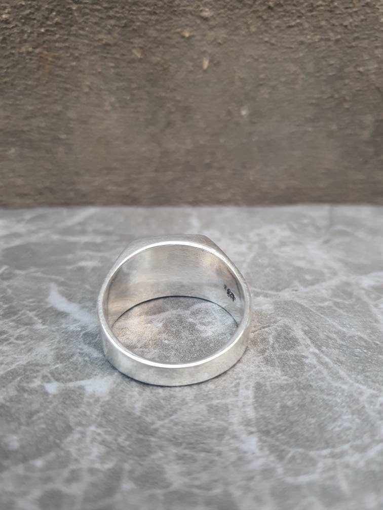 Bold Square Signet Ring - Solid Sterling Silver Minimalist Band - Unisex Statement Ring