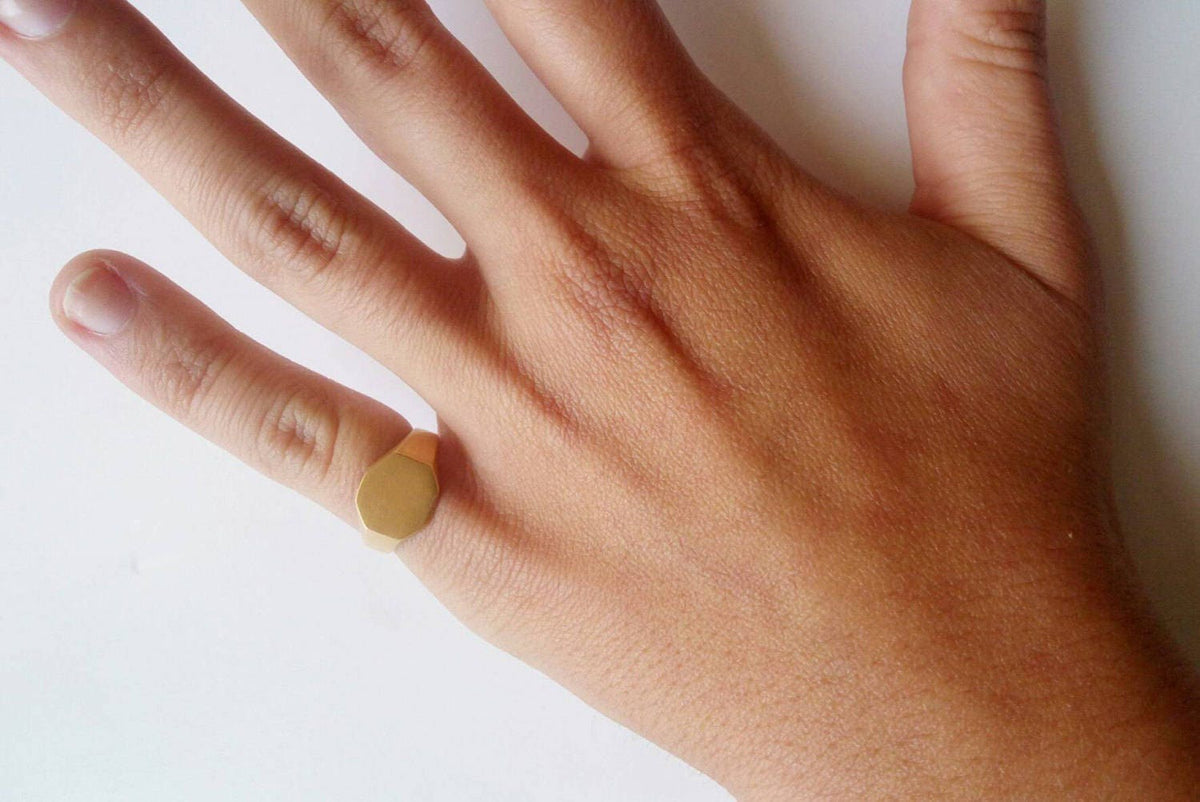 14k Gold Octagon Signet Ring