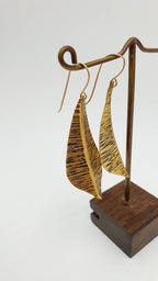Artisan Crafted Lightweight Leaf Earrings – Oxidized Brass in Boho Style