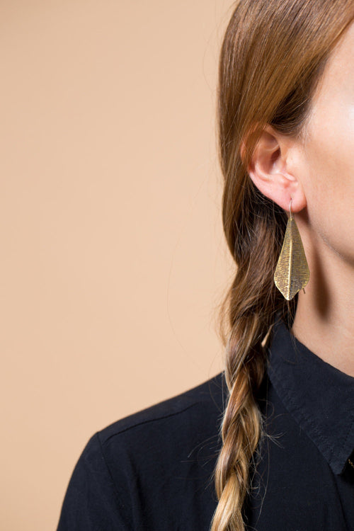 Artisan Crafted Lightweight Leaf Earrings – Oxidized Brass in Boho Style