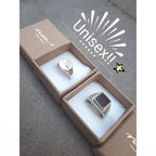 Square Silver Pinky Signet Ring with Ebony Wood & Brass Inlay | Unisex Handmade Design