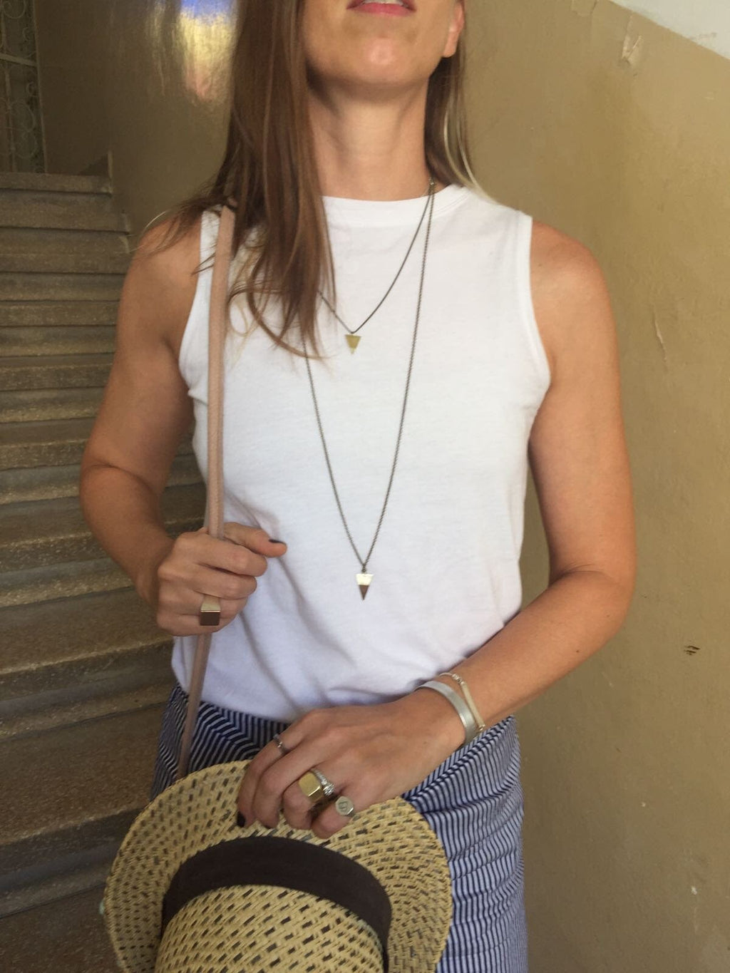 Small Triangle Pendant Necklace | Unisex Mixed Metals Silver & Brass