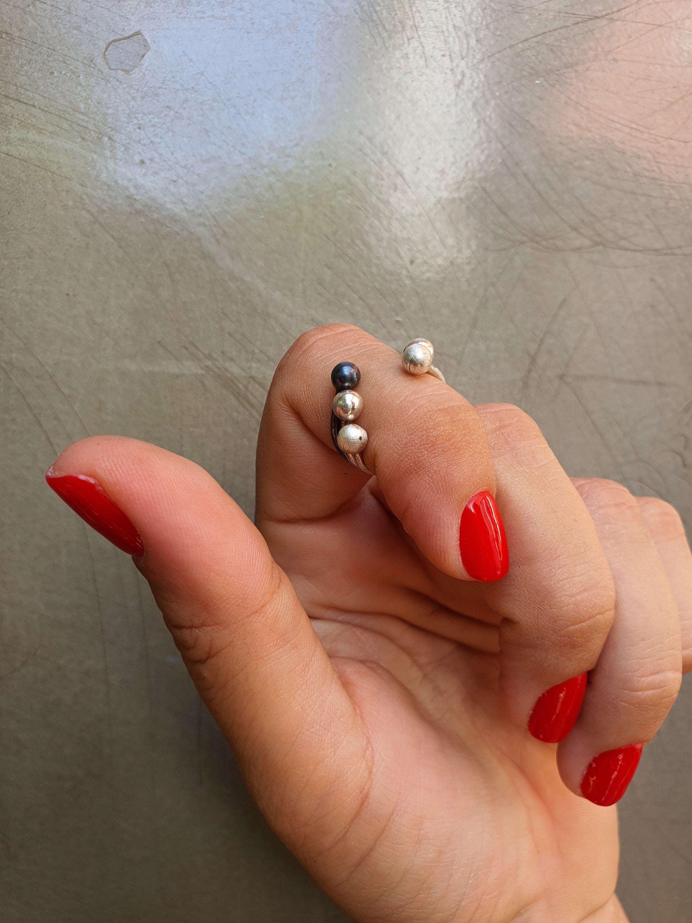 AdjustableOpen Ball Ring - Minimalist Double Sphere Stackable Band