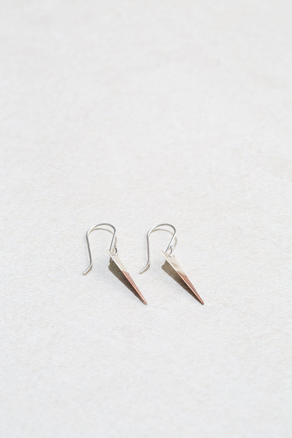 Triangle Earrings | Sterling Silver & Copper Drop Earrings | Minimalist Two-Tone Dangles