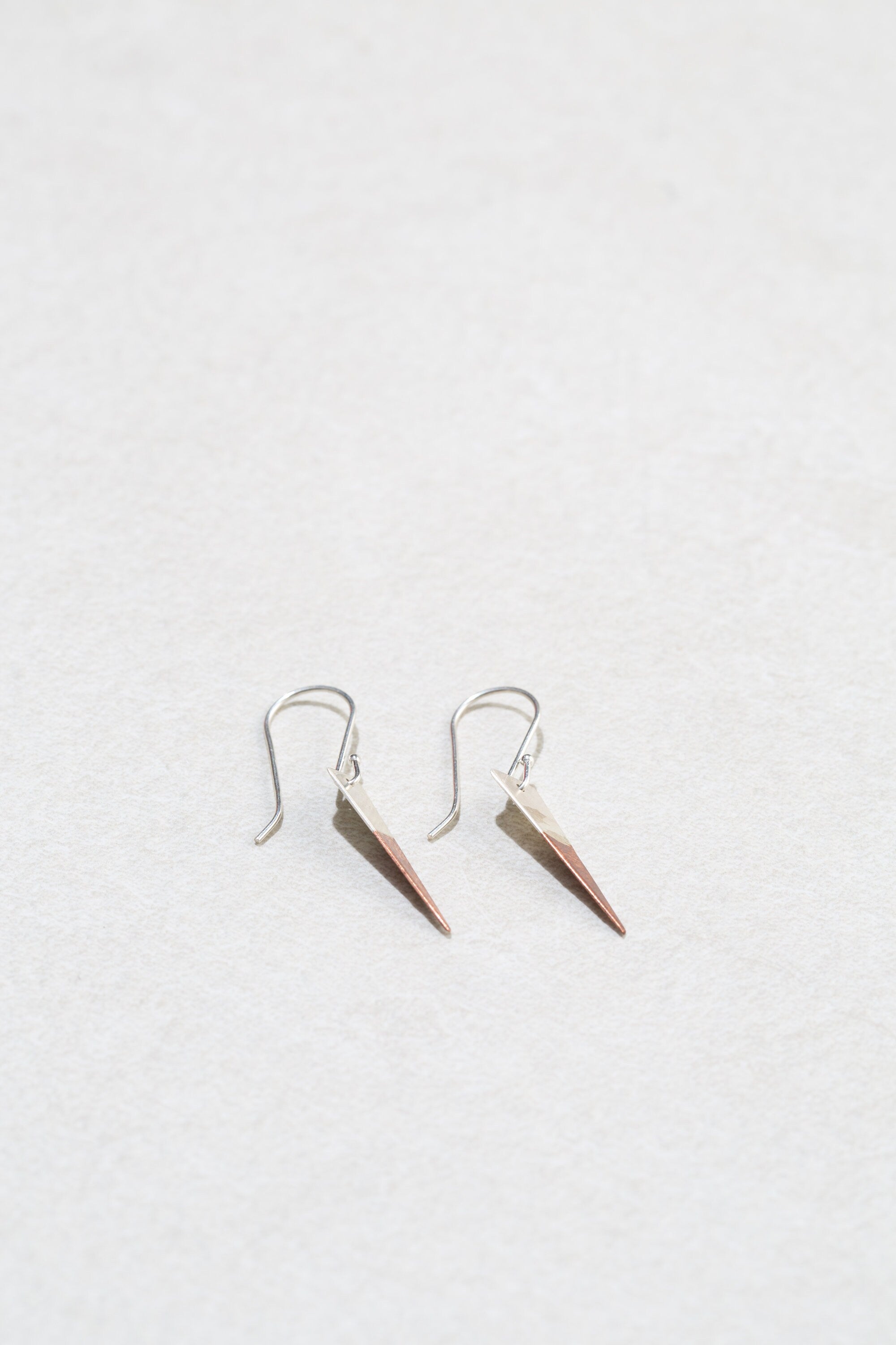 Triangle Earrings | Sterling Silver & Copper Drop Earrings | Minimalist Two-Tone Dangles