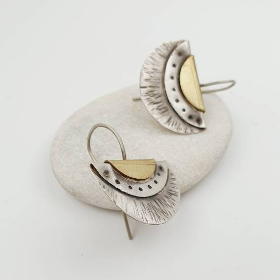Art Deco Fan Mixed Metal Earrings