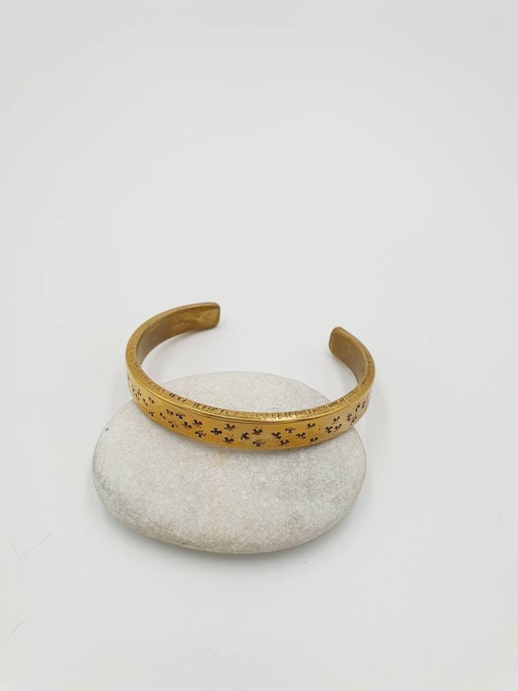 Heavy-Duty Hammered Brass Star Bracelet - Solid Metal Unisex Cuff