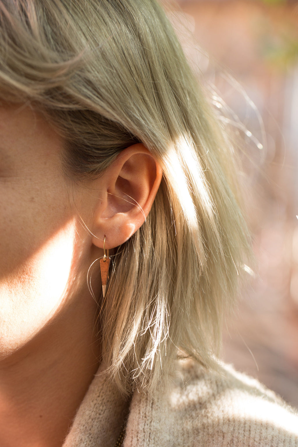 Triangle Earrings | Sterling Silver & Copper Drop Earrings | Minimalist Two-Tone Dangles