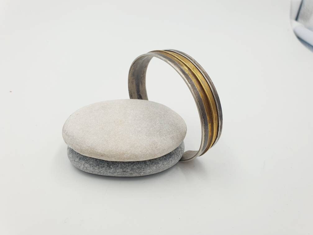 Mixed Metal Fold-Formed Cuff | Sterling Silver & Brass Rustic Bangle