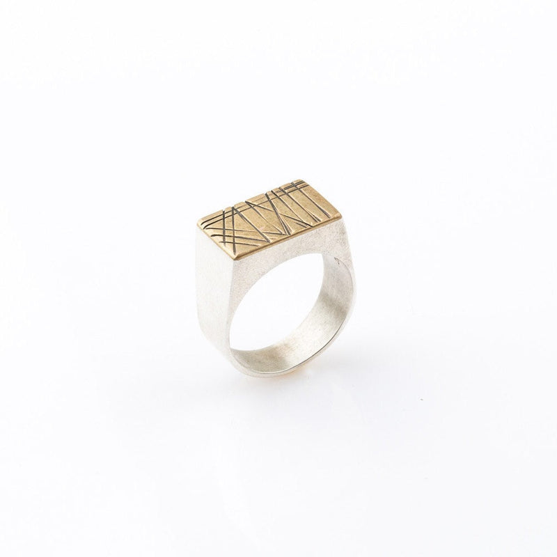 Rectangle mixed metals signet ring