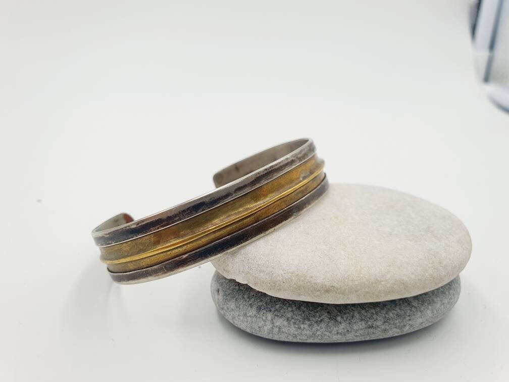 Mixed Metal Fold-Formed Cuff | Sterling Silver & Brass Rustic Bangle