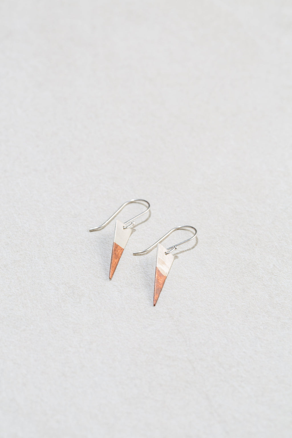 Triangle Earrings | Sterling Silver & Copper Drop Earrings | Minimalist Two-Tone Dangles