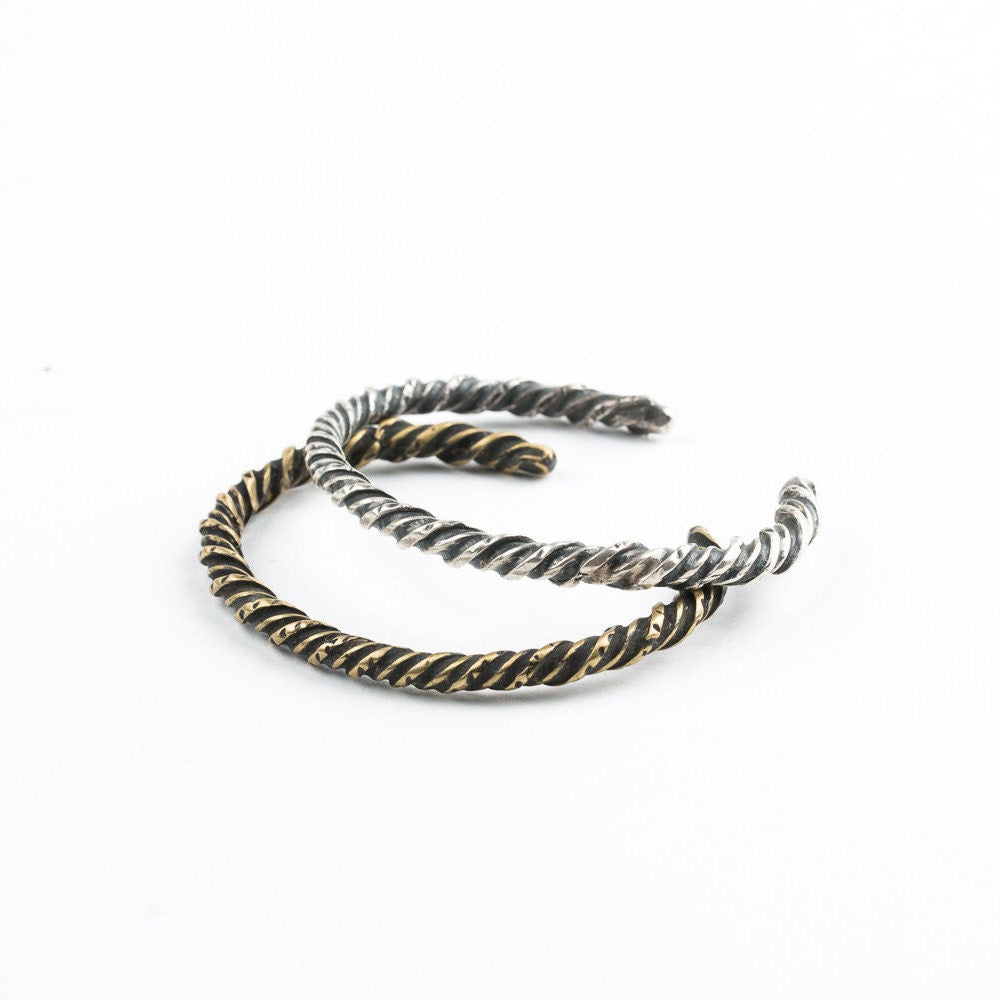 Viking Twisted Metal Cuff | Solid Sterling Silver or Brass Unisex Bracelet