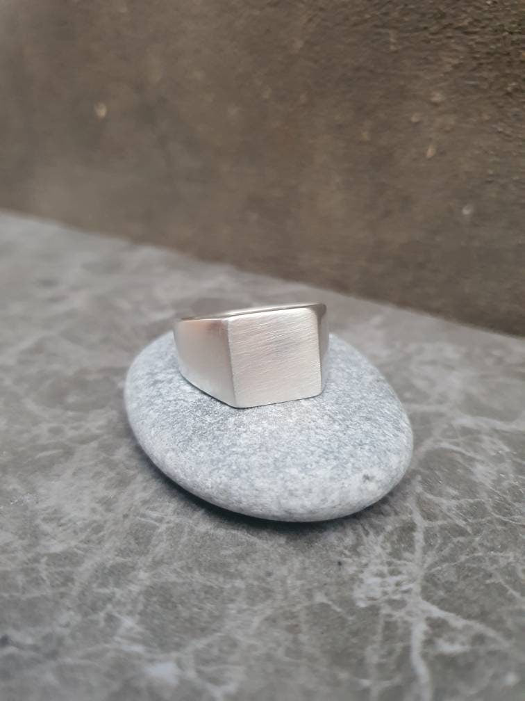 Bold Square Signet Ring - Solid Sterling Silver Minimalist Band - Unisex Statement Ring