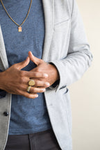 Mixed Metal Signet Ring - Bold Sterling Silver & Brass Rectangle Band - Unisex Artisan Ring