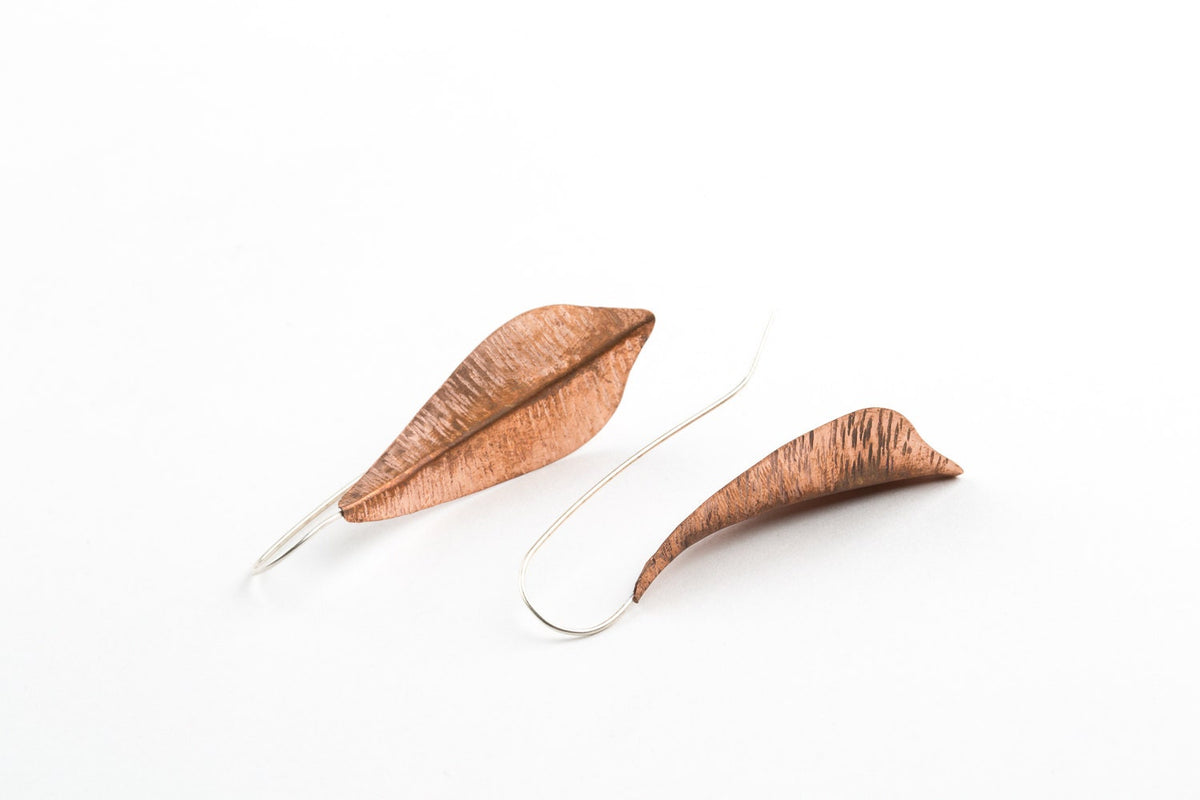 Copper leaf light earrings