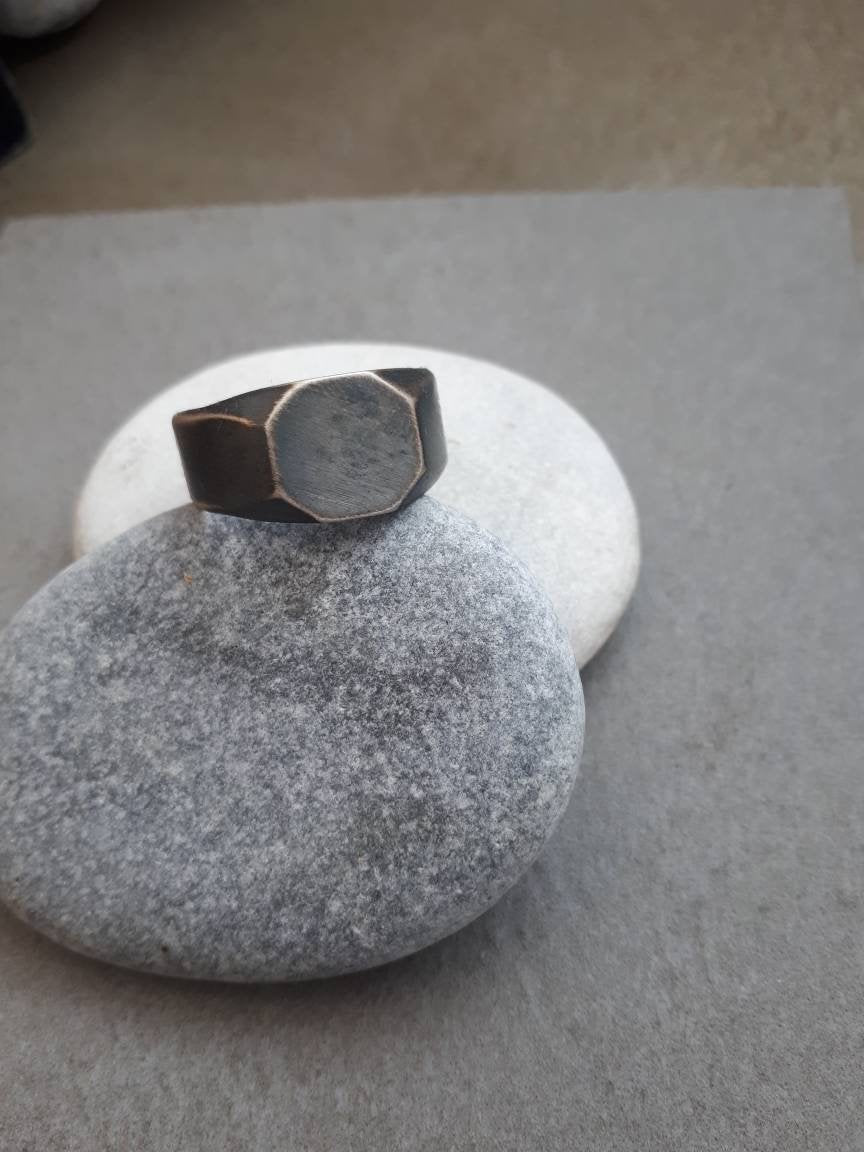 Big octagon signet ring for men and women.