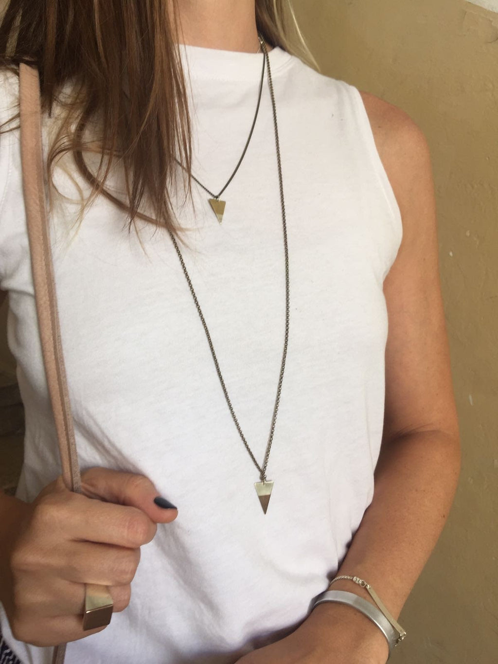 Small Triangle Pendant Necklace | Unisex Mixed Metals Silver & Brass