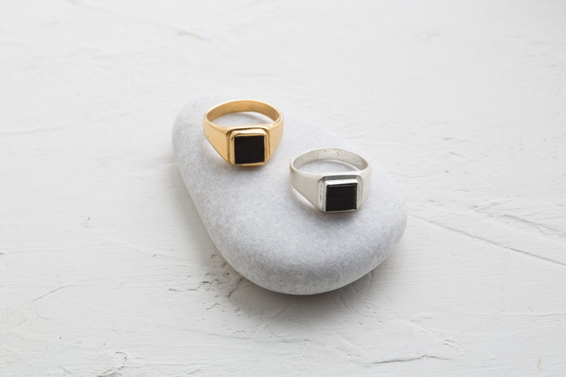 Ebony Wood square signet ring