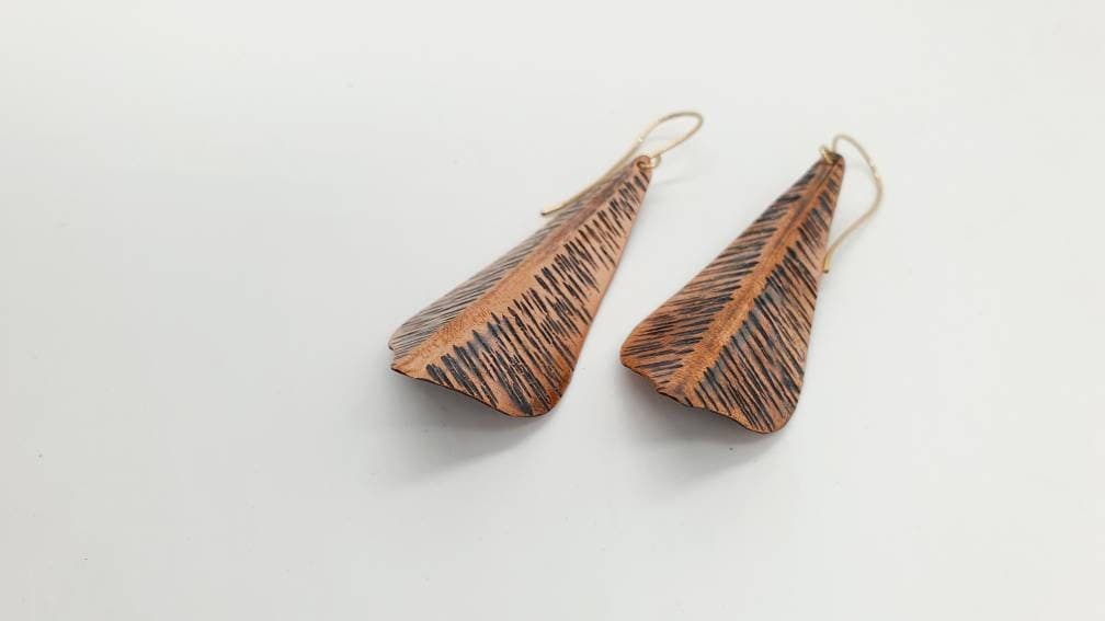 Copper leaf light earrings
