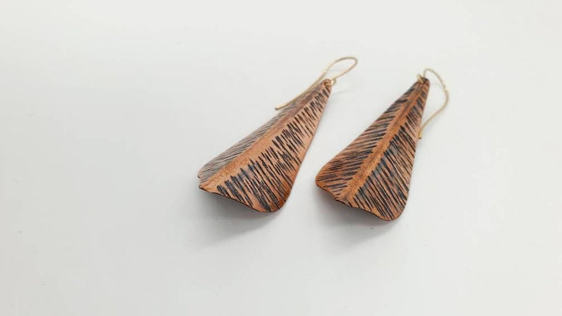 Copper leaf light earrings