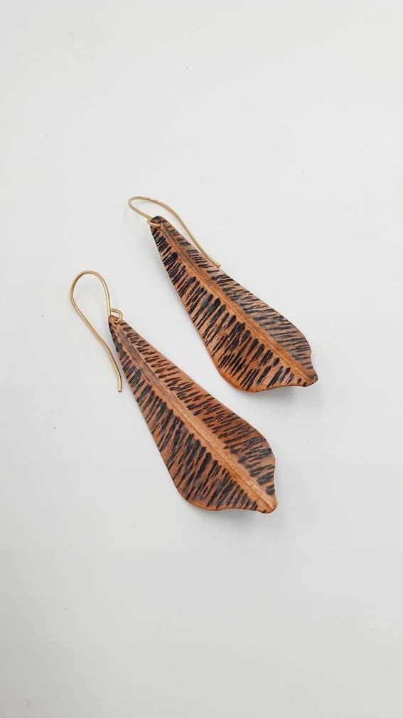 Copper leaf light earrings
