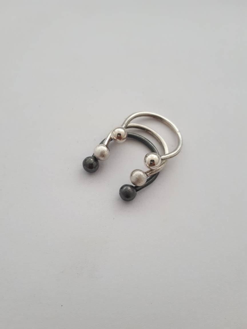 AdjustableOpen Ball Ring - Minimalist Double Sphere Stackable Band