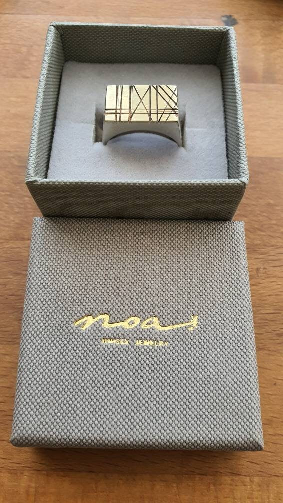 Rectangle mixed metals signet ring