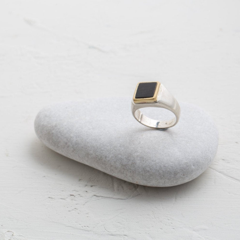 Ebony Wood square signet ring