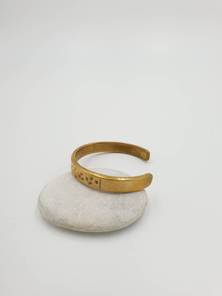 Heavy-Duty Hammered Brass Star Bracelet - Solid Metal Unisex Cuff