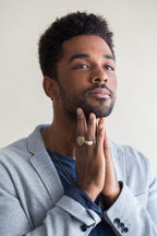 Mixed Metal Signet Ring - Bold Sterling Silver & Brass Rectangle Band - Unisex Artisan Ring