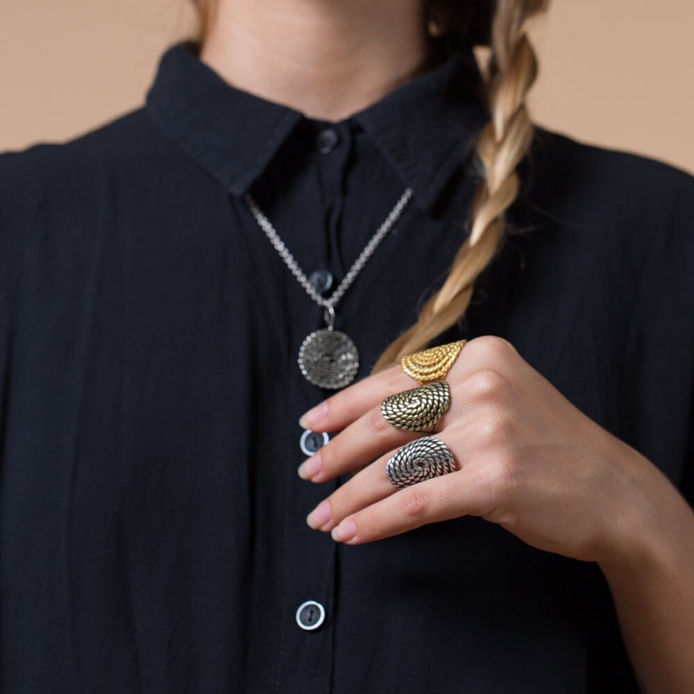 sterling silver oval spiral ring, statement ring, twisted wire and oxide