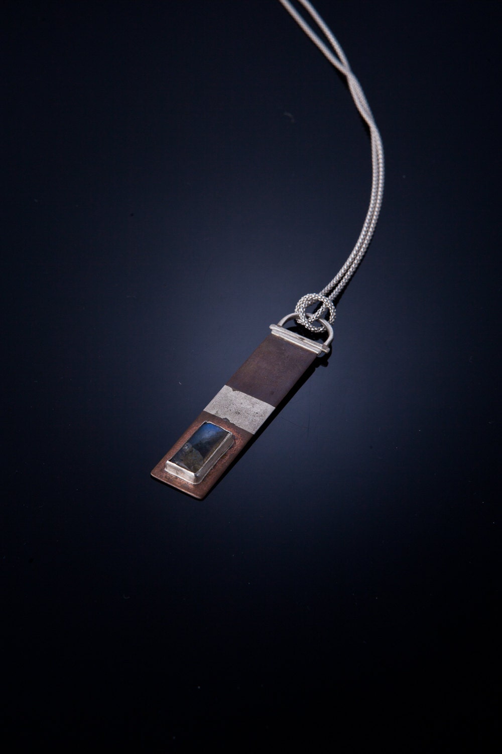 Labradorite Lighthouse Pendant | Mixed Metal Sterling Silver & Copper Necklace