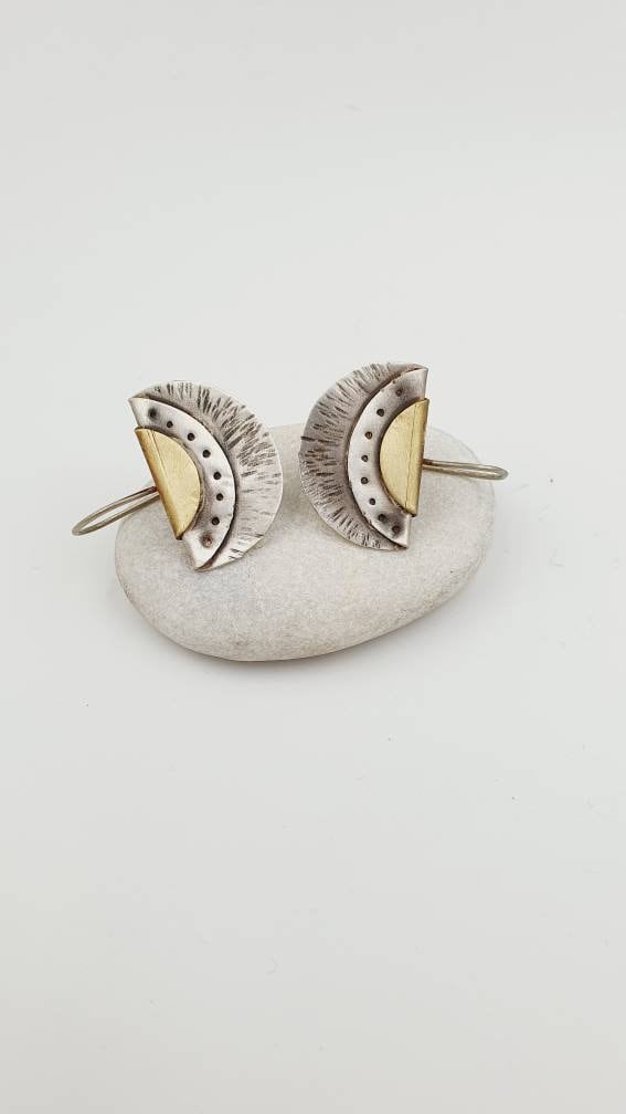 Art Deco Fan Mixed Metal Earrings
